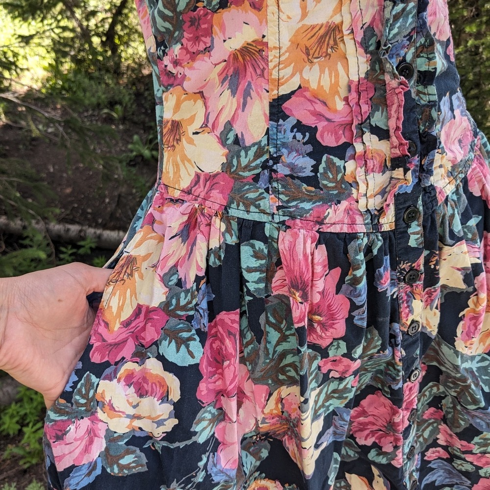 Vintage 90s Starina Floral Garden Dress M Cottagecore Button Front Corset Ruffle - Picture 11 of 15